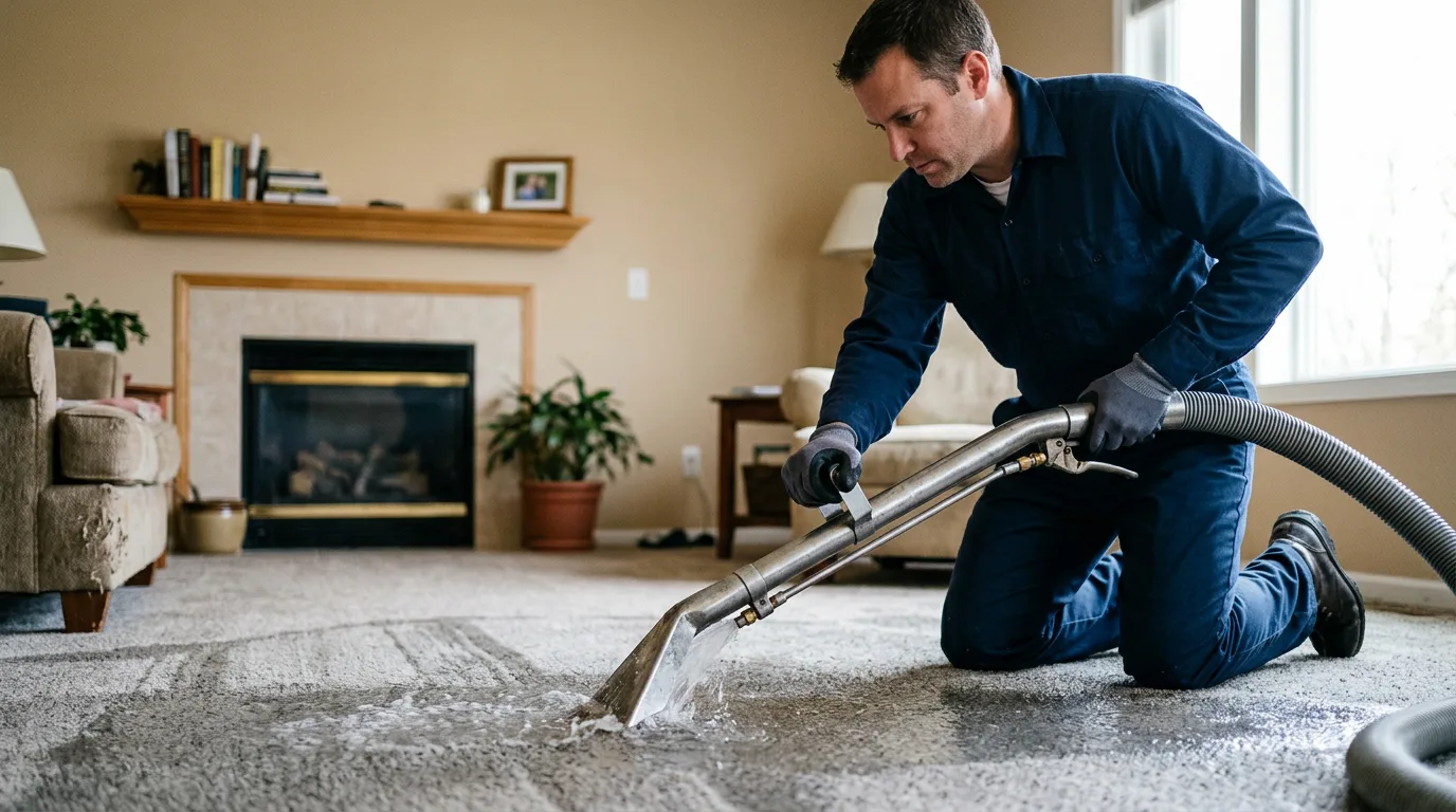 Water damage restoration technician working near Lindsay, OK
